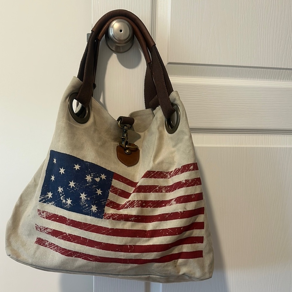 Canvas Tote Bag with American Flag Design